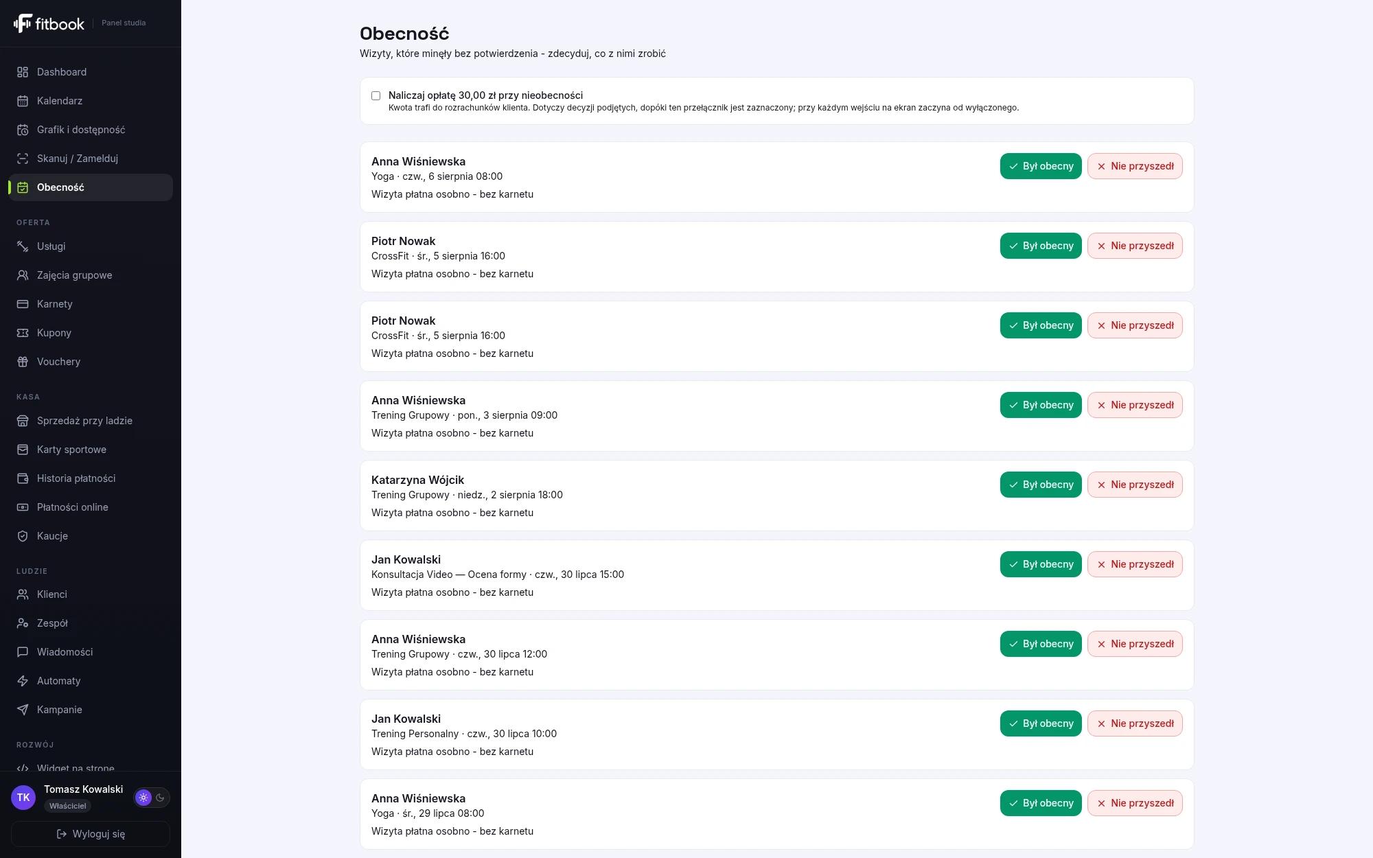 Lista dzisiejszych wizyt z odprawą jednym kliknięciem.