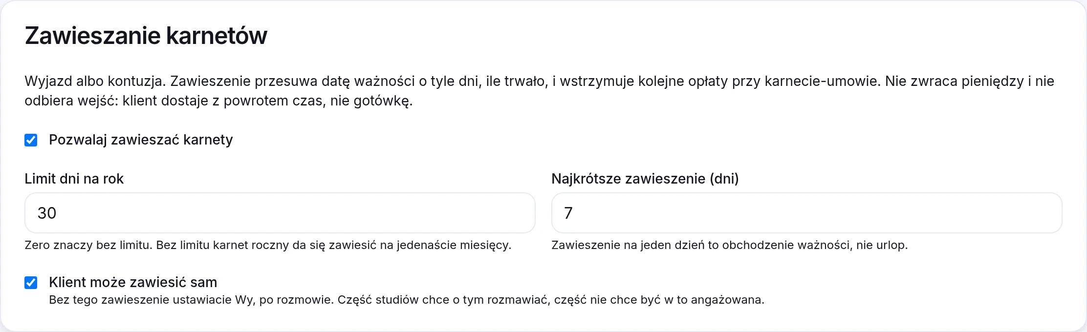 Trzy decyzje do podjęcia raz: ile dni rocznie, jak krótkie zawieszenie ma sens i czy klient robi to sam.
